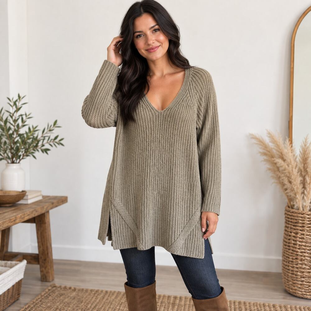 Free People midi back cutout heavy knit sweater cream tan Small cozy fall